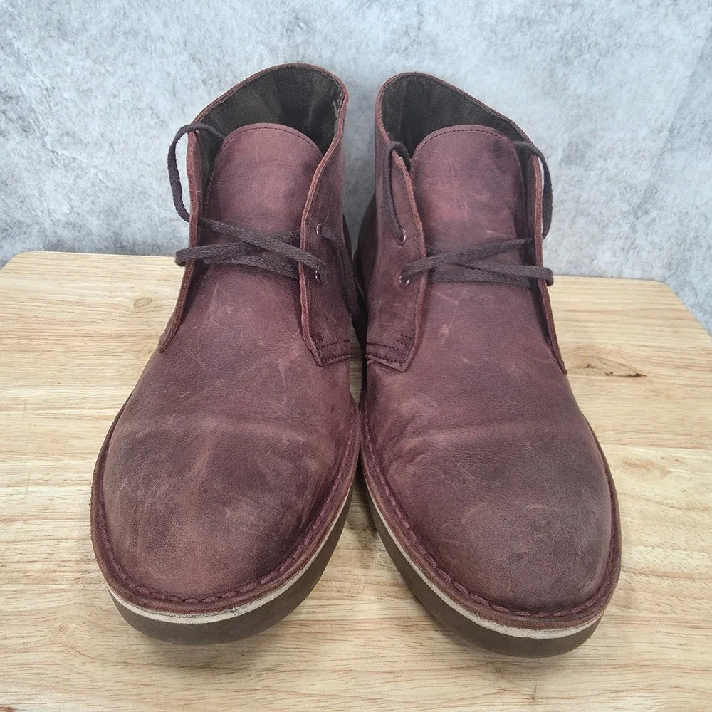 Clarks Bushacre 2 Boots Mens 10‎ Leather Chukka Aubergine Wine Ankle Lace Up
